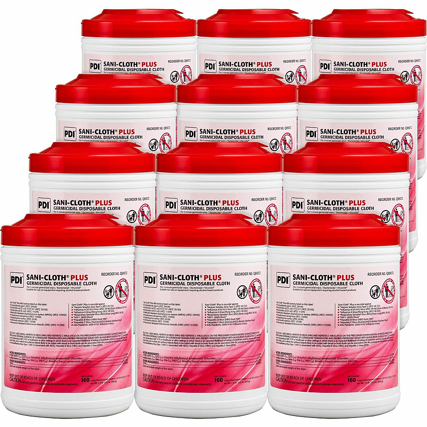 PDI Sani-Cloth Plus Germicidal Disposable Cloth 6.75" Length x 6" Width - Disposable, Disinfectant, Deodorize, Fungicide, Virucidal, Bactericide, Latex-free, Bleach-free, Pre-moistened, Antimicrobial - White - 160/Tub - 12 / Carton (Q89072CT)