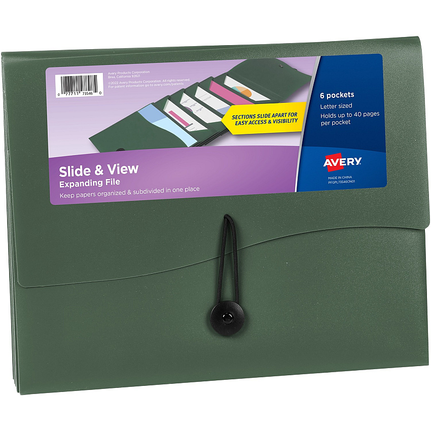 Avery&reg; Slide & View Letter Recycled Organizer Folder 8 1/2" x 11" - 40 Sheets Capacity - 6 Pocket - Plastic, Poly, Polypropylene - Sage - 100% Recycled - 1 Each (73546)