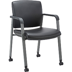 Lorell Healthcare Upholstery Guest Chair with Casters Vinyl Seat Material - Vinyl Back Material - Steel Frame Material - Square Base - Black - Armrest - 1 Each (LLR30951)