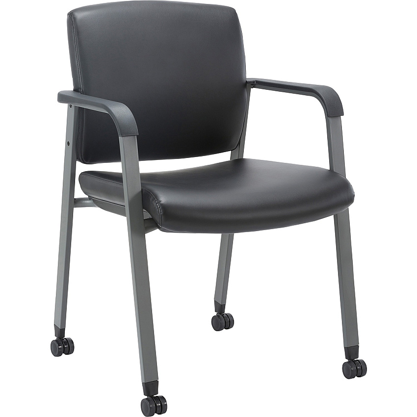 Lorell Healthcare Upholstery Guest Chair with Casters Vinyl Seat Material - Vinyl Back Material - Steel Frame Material - Square Base - Black - Armrest - 1 Each (LLR30951)