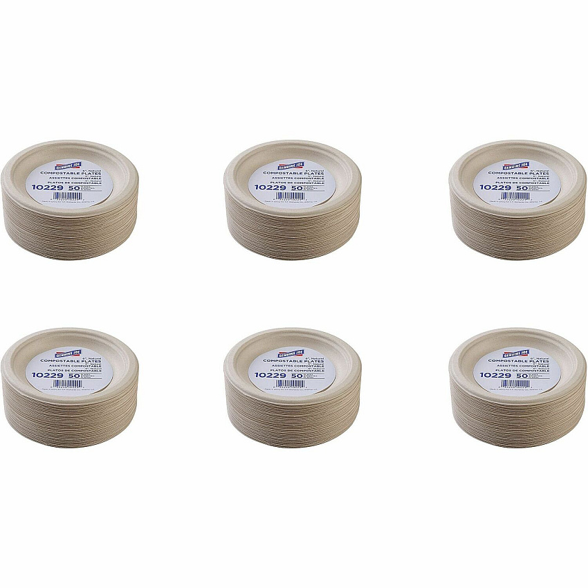 Genuine Joe 6" Compostable Plates Breakroom, Office - Disposable - 6" Diameter - White, Natural - Sugarcane Body - 50/Pack - 20 / Carton (GJO10229CT)