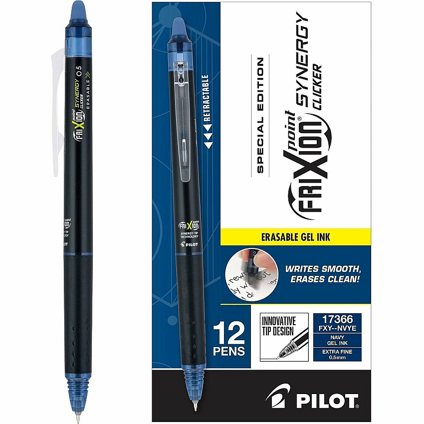 FriXion Synergy Clicker Erasable Gel Pen Extra Fine Pen Point - Retractable - Erasable - Navy Ink - Thermosensitive Gel Ink - Document, Calendar, Planner - 12 / Dozen (17366)
