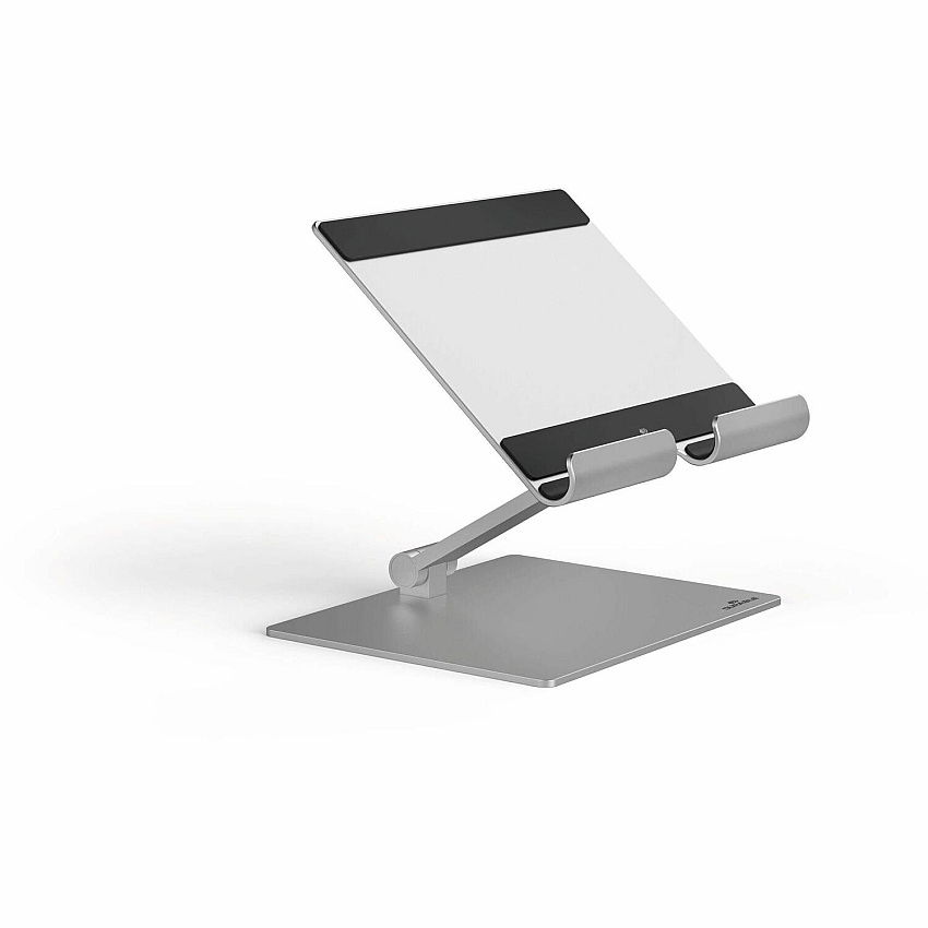 DURABLE Tablet Stand Rise Up to 13" Screen Support - 2.20 lb Load Capacity - 8.07" Height x 6.69" Width x 5.39" Depth - Tabletop - Anodized Aluminium - Aluminum - Silver - For Smartphone, Tablet - Flexible, Wear Resistant, Adjustable Height, Ergo (894023)