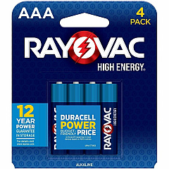 Rayovac High Energy Alkaline AAA Batteries For Flashlight, Toy, Mouse, Remote Control - AAA - 12 Year Shelf Life - 4 / Pack (8244T) Rayovac High Energy Alkaline AAA Batteries For Flashlight, Toy, Mouse, Remote Control - AAA - 12 Year Shelf Life - 4 / Pack (8244T)
