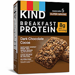 KIND Breakfast Protein Bars Gluten-free, Dairy-free, Low Sodium, Trans Fat Free, Peanut-free - Dark Chocolate Cocoa - 1.76 oz - 6 / Box (41936) KIND Breakfast Protein Bars Gluten-free, Dairy-free, Low Sodium, Trans Fat Free, Peanut-free - Dark Chocolate Cocoa - 1.76 oz - 6 / Box (41936)