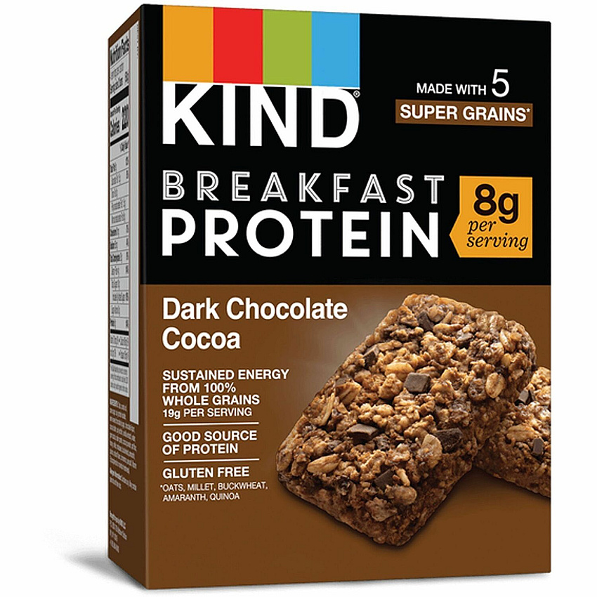 KIND Breakfast Protein Bars Gluten-free, Dairy-free, Low Sodium, Trans Fat Free, Peanut-free - Dark Chocolate Cocoa - 1.76 oz - 6 / Box (41936)