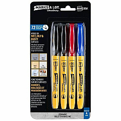 Avery Marks A Lot Avery&reg; Marks A Lot UltraDuty Markers Bullet, 1 mm Marker Point - Black, Red, Blue Ink - Writing - 4 / Pack (29848)
