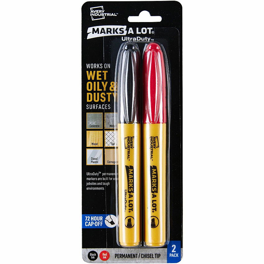 Avery Marks A Lot Avery&reg; Marks A Lot UltraDuty Markers, Chisel Tip, 2 Assorted Markers Black, Red Ink - Polyester Tip - 2 / Pack (29863)