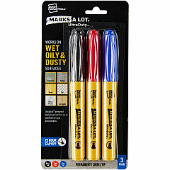 Avery Marks A Lot Avery&reg; Marks A Lot UltraDuty Markers, Chisel Tip, 3 Assorted Markers Black, Red, Blue Ink - Polyester Tip - 3 / Pack (29864)