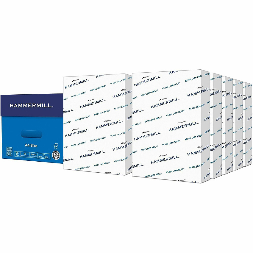 Hammermill Copy Plus Paper - White A4 - 8 17/64" x 11 11/16" - 20 lb Basis Weight - Jam-free, Acid-free - White - 500 Sheets per Ream - 10 / Carton (105500CT)