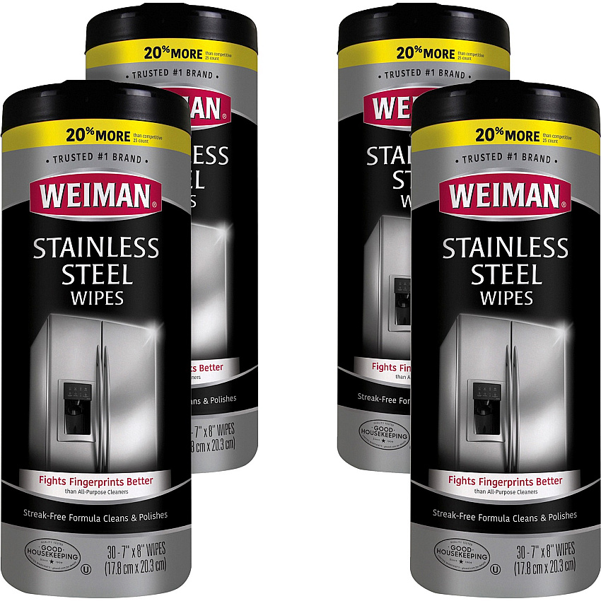Weiman Stainless Steel Wipes Streak-free, Fingerprint Resistant, Dust Resistant, Dirt Resistant, Pre-moistened, Grease Resistant, pH Neutral - White - 30/Tub - 4 / Carton (92ACT)
