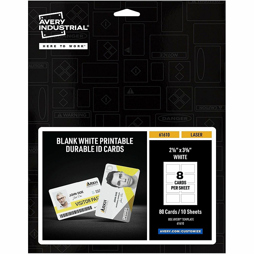 Avery&reg; ID Card Rectangular Shape - Double Sided - Durable, Hand Writable, Printable, Water Proof, Chemical Resistant, Abrasion Resistant, Tear Resistant, UV Resistant - Industrial, Conference, Business, Card - PET - White - 1 Pack (61610)