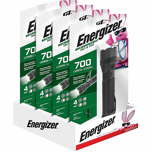 Energizer Rechargeable Tactical Flashlight, TacR700 LED - 700 lm Lumen - Lithium Ion (Li-Ion) - Battery Rechargeable - Battery - Aircraft Aluminum, Metal - Black - 1 Each (ENPMTRL8HD)