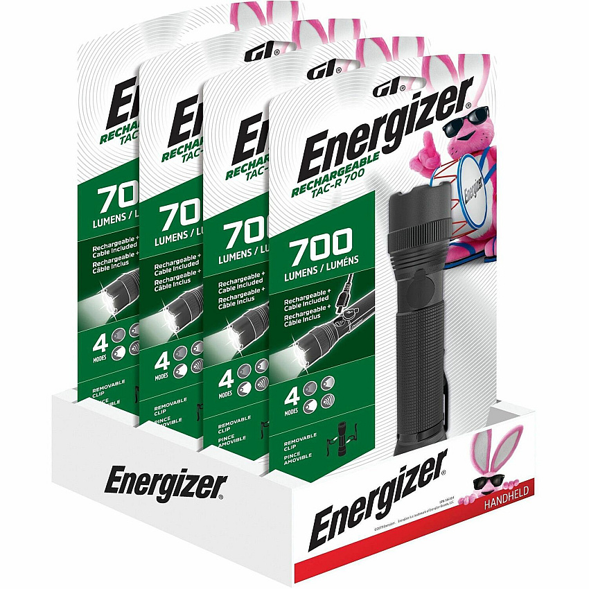 Energizer Rechargeable Tactical Flashlight, TacR700 LED - 700 lm Lumen - Lithium Ion (Li-Ion) - Battery Rechargeable - Battery - Aircraft Aluminum, Metal - Black - 1 Each (ENPMTRL8HD)