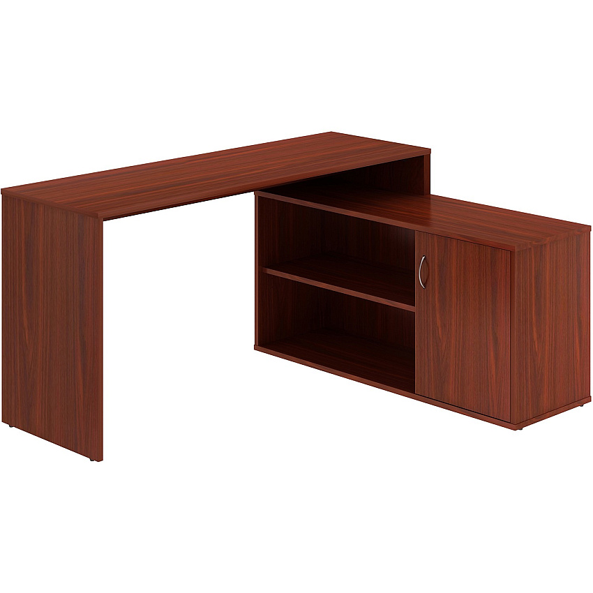 LYS L-Shape Workstation with Cabinet Laminated L-shaped Top - 200 lb Capacity - 29.50" Height x 60" Width x 47.25" Depth - Assembly Required - Mahogany - Particleboard - 1 Each (DK103RRMH)