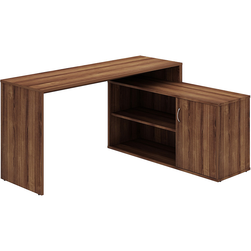 LYS L-Shape Workstation with Cabinet Laminated L-shaped Top - 200 lb Capacity - 29.50" Height x 60" Width x 47.25" Depth - Assembly Required - Walnut - Particleboard - 1 Each (DK103RRWT)