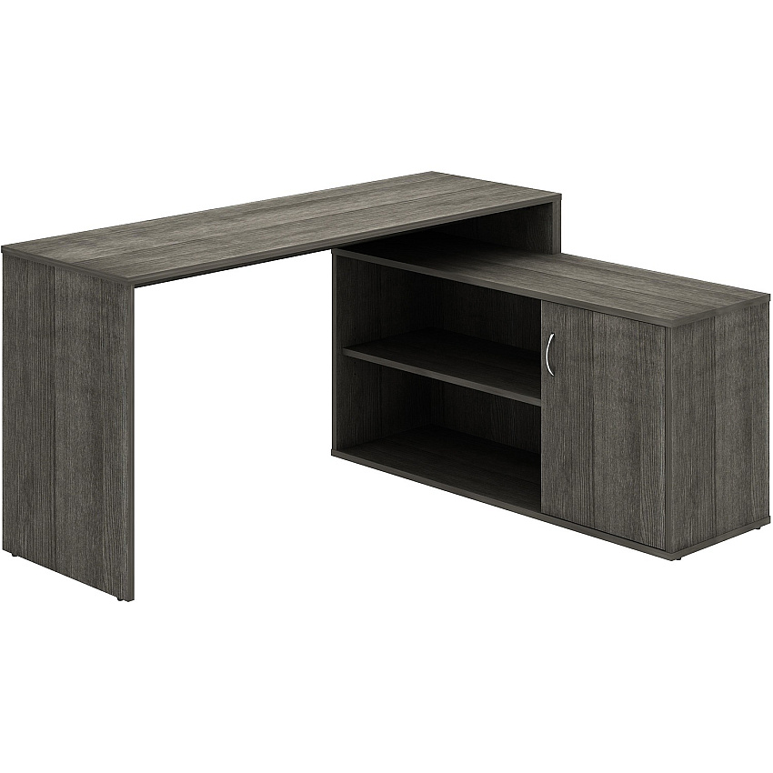 LYS L-Shape Workstation with Cabinet Laminated L-shaped Top - 200 lb Capacity - 29.50" Height x 60" Width x 47.25" Depth - Assembly Required - Weathered Charcoal - Particleboard - 1 Each (DK103RRWC)