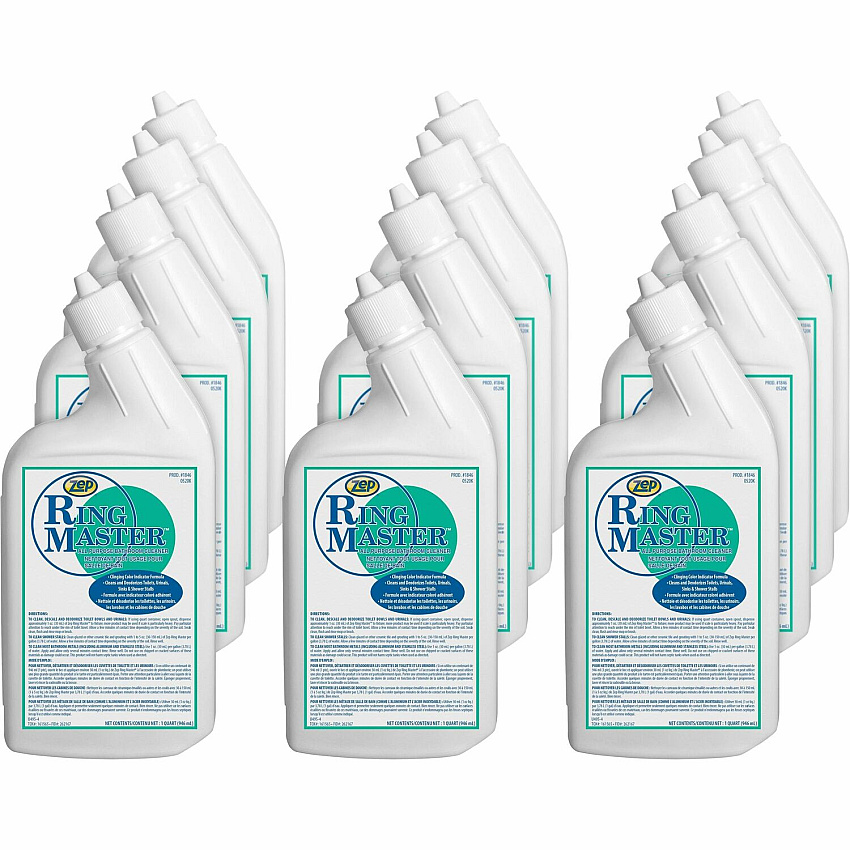 Zep Commercial Ring Master All-Purpose High Acid Cleaner 32 fl oz (1 quart) - Odor Resistant, Fume-free, Easy to Use, Dilutable - Lime Green - 12 / Box (184611)