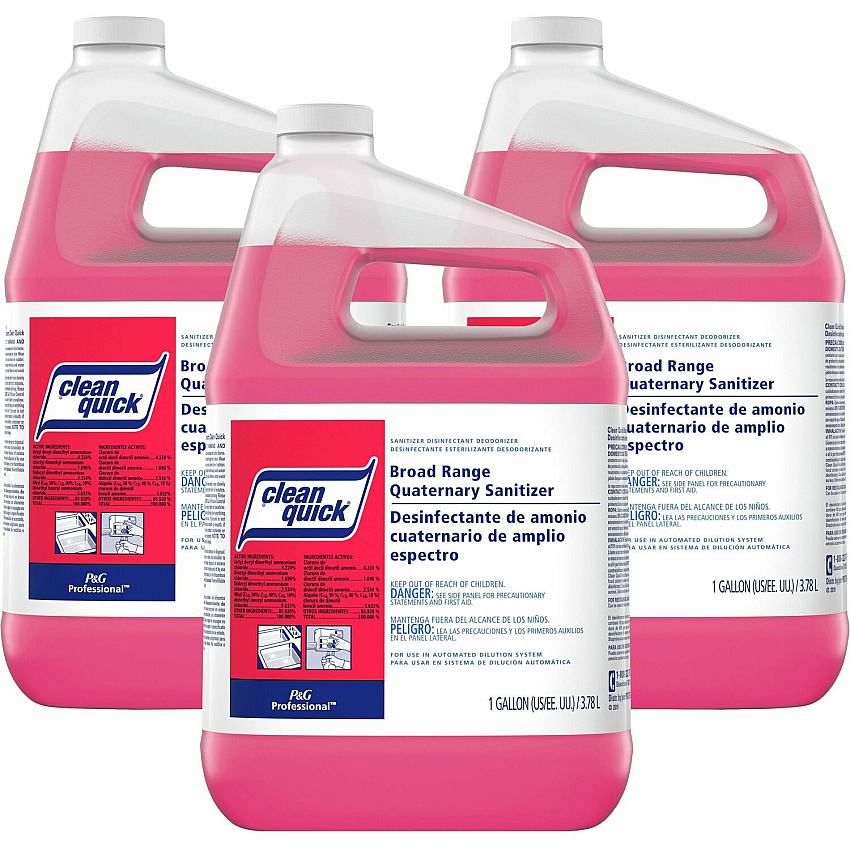 Procter & Gamble P&G Clean Quick Quaternary Sanitizer Concentrate - 128 fl oz (4 quart) - Rinse-free - Red - 3 / Carton (07534)