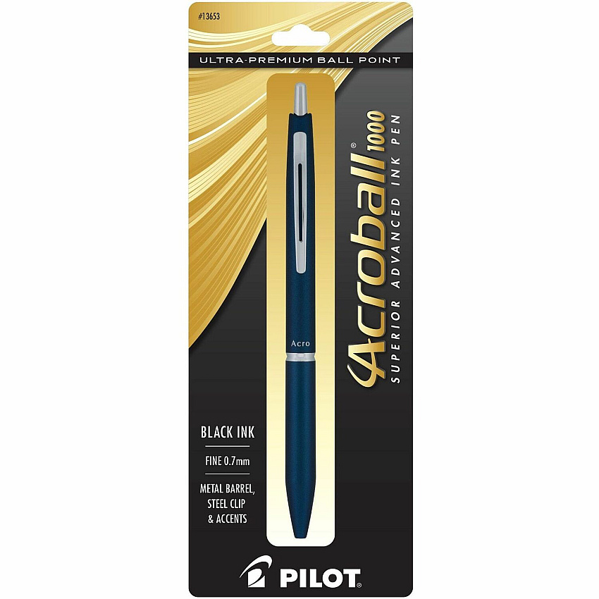 Acroball Ballpoint Pen 0.7 mm Fine Pen Point - Refillable - Retractable - Black Ink - Gel-based - Navy Metal Barrel - Tungsten Carbide Tip - 1 Each (13653)