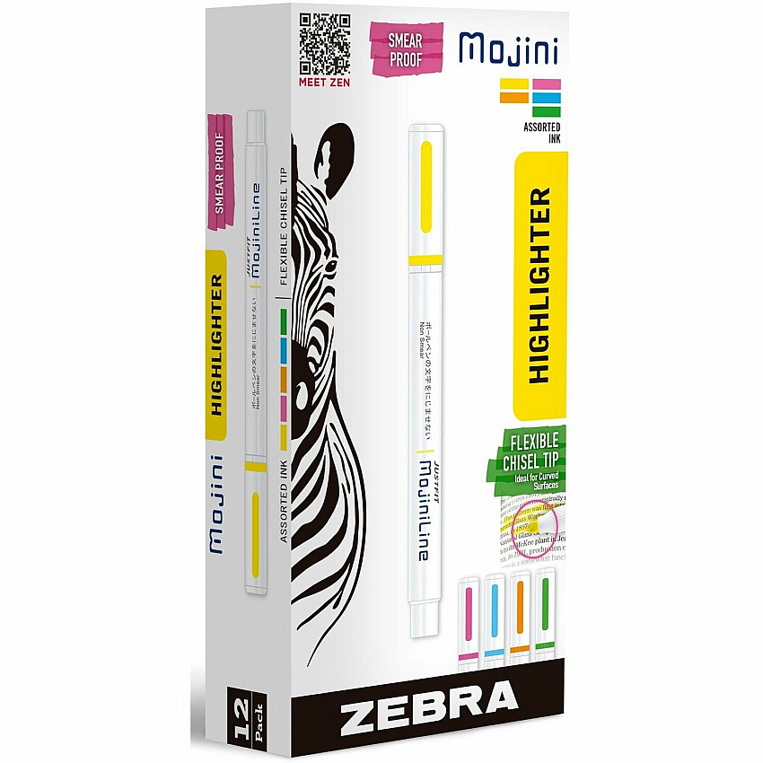 Zebra Pen Mojini Single Ended Highlighters Assorted Ink - Water Based - 12 / Dozen (70200)