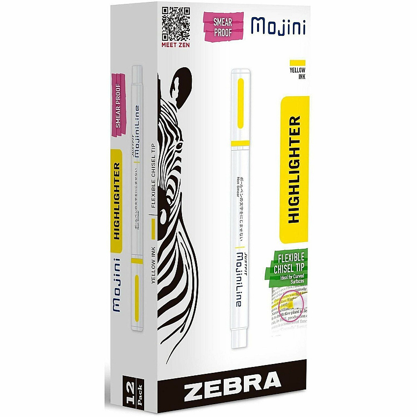 Zebra Pen Mojini Single Ended Highlighters Yellow Ink - 12 / Dozen (70250)