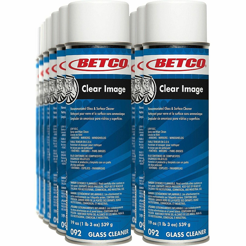 Betco Clear Image Glass & Surface Cleaner 19 fl oz (0.6 quart) - Non Ammoniated, Fog-free, Streak-free, Anti-fog - White Aerosol Spray Can - 12 / Carton (0922302CT)