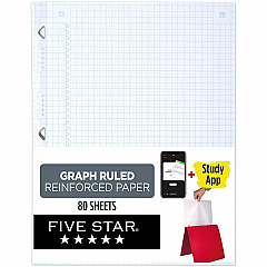 Acco Five Star Reinforced Graph-Ruled Filler Paper 80 Pages - Ruled Margin - Letter - 8 1/2" x 11" Sheet Size - White Paper - Heavyweight, Non-bleeding, Durable, Tear Resistant, Reinforced, Hole-punched - 1 Each (170122) Acco Five Star Reinforced Graph-Ruled Filler Paper 80 Pages - Ruled Margin - Letter - 8 1/2" x 11" Sheet Size - White Paper - Heavyweight, Non-bleeding, Durable, Tear Resistant, Reinforced, Hole-punched - 1 Each (170122)