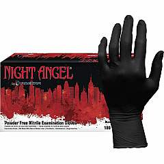 NIGHT ANGEL Nitrile Powder Free Exam Glove 4 mil Thickness x 9.40" Glove Length - Large Size - For Right/Left Hand - Nitrile - Black - Latex-free, Soft, Flexible, Non-sterile, Textured - For Examination, Tattoo Studio, Cosmetology, Law Enforcemen (NGL226)