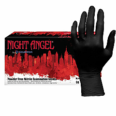 NIGHT ANGEL Nitrile Powder Free Exam Glove 4 mil Thickness x 9.40" Glove Length - X-Large Size - For Right/Left Hand - Nitrile - Black - Latex-free, Soft, Flexible, Non-sterile, Textured - For Examination, Tattoo Studio, Cosmetology, Law Enforcem (NGL228)