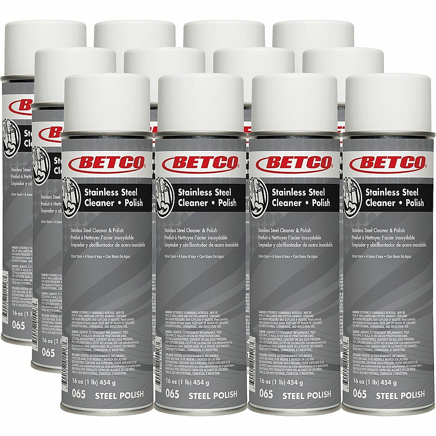 Betco Stainless Steel Cleaner & Polish Ready-To-Use - 16 fl oz (0.5 quart) - Characteristic Scent - Non-greasy, Film-free - White Can - 12 / Carton (0652300CT)
