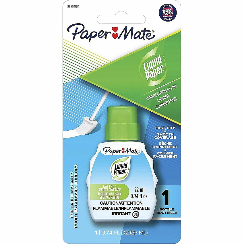 Paper Mate Liquid Paper Fast Dry Correction Fluid 22 mL - Bright White - Fast-drying, Spill Resistant - 1 Pack (5640415K)