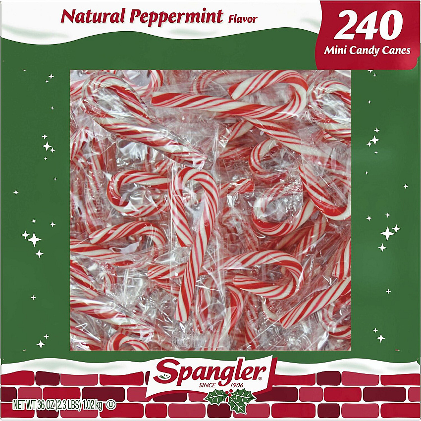 Spangler Peppermint Candy Canes Peppermint - Individually Wrapped, Gluten-free - 240 /Box - 8 / Carton (1120)