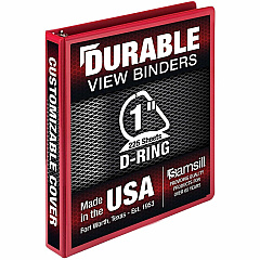 Samsill Durable Three-Ring View Binder 1" Binder Capacity - 225 Sheet Capacity - 3 Ring - Fastener: D-Ring - Pocket: 2, Internal - Polypropylene, Chipboard - Red - Recycled - Durable, PVC-free, Ink-transfer Resistant, Clear Overlay, Sturdy - 1 Eac (16433) Samsill Durable Three-Ring View Binder 1" Binder Capacity - 225 Sheet Capacity - 3 Ring - Fastener: D-Ring - Pocket: 2, Internal - Polypropylene, Chipboard - Red - Recycled - Durable, PVC-free, Ink-transfer Resistant, Clear Overlay, Sturdy - 1 Eac (16433)