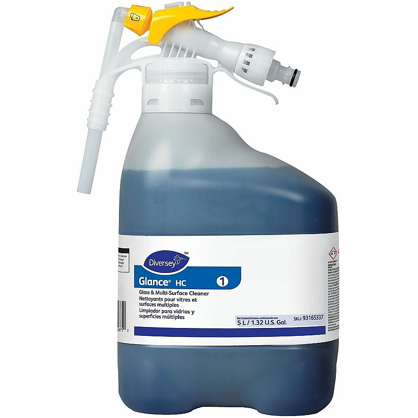 Diversey HC Glass & Multi-Surface Cleaner Ready-To-Use/Concentrate - 166.4 fl oz (5.2 quart) - 10.5 to 12.5 pH - Ammonia Scent - Non-streaking, Quick Drying - Blue - 1 Carton (93165337)