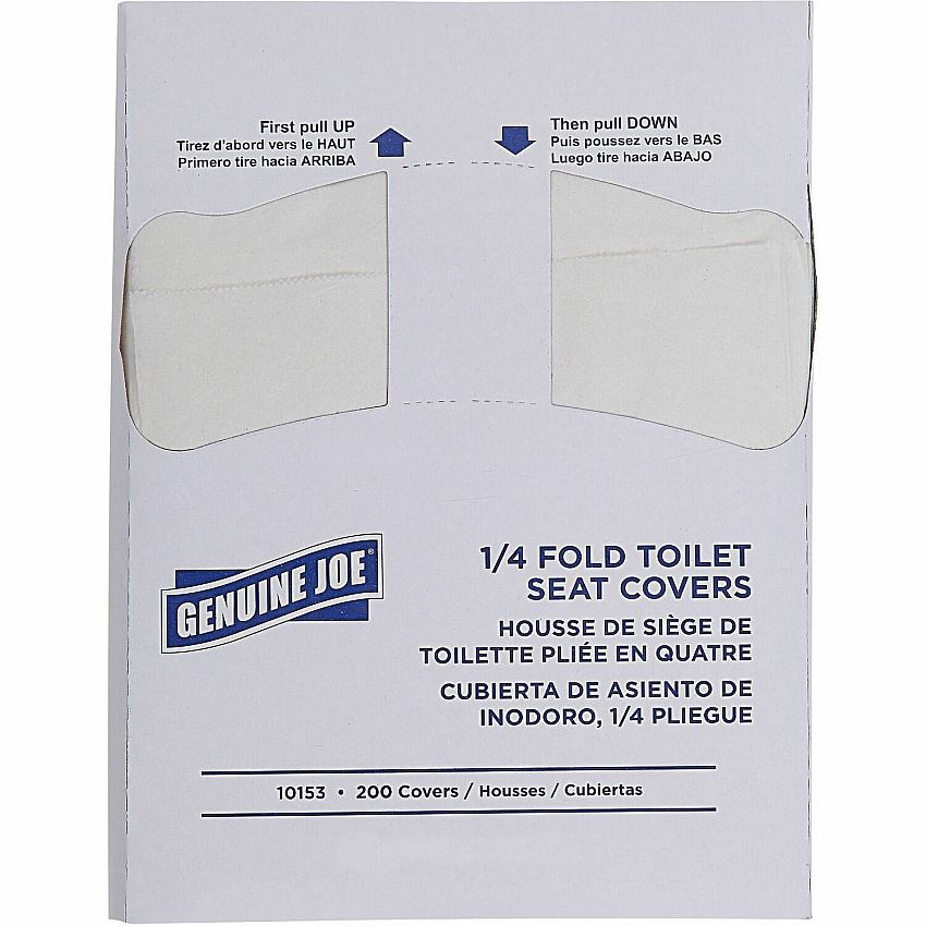 Genuine Joe Quarter-Fold Toilet Seat Covers 16.73" Width x 14.17" Length - Quarter-fold - For Toilet - White - Paper - 200/Pack - 25 / Carton (GJO10153)