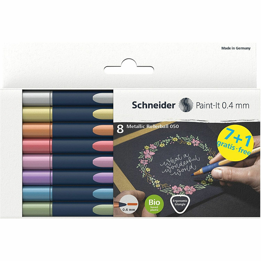 Schneider Metallic Rollerball Pens 0.4 mm Pen Point - Assorted Metallic Ink - Bioplastic Barrel - 8 / Pack (ML05011502)