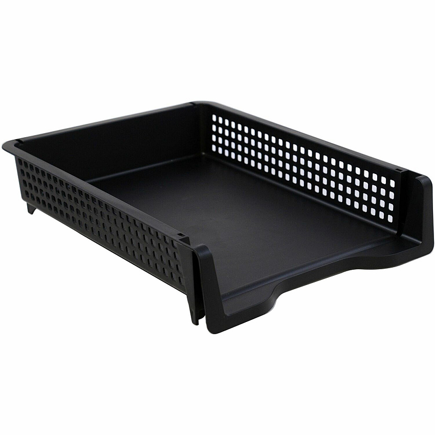 Business Source Stackable Letter Tray Stackable, Front Loading - Black - Plastic - 1 Each (BSN42571)