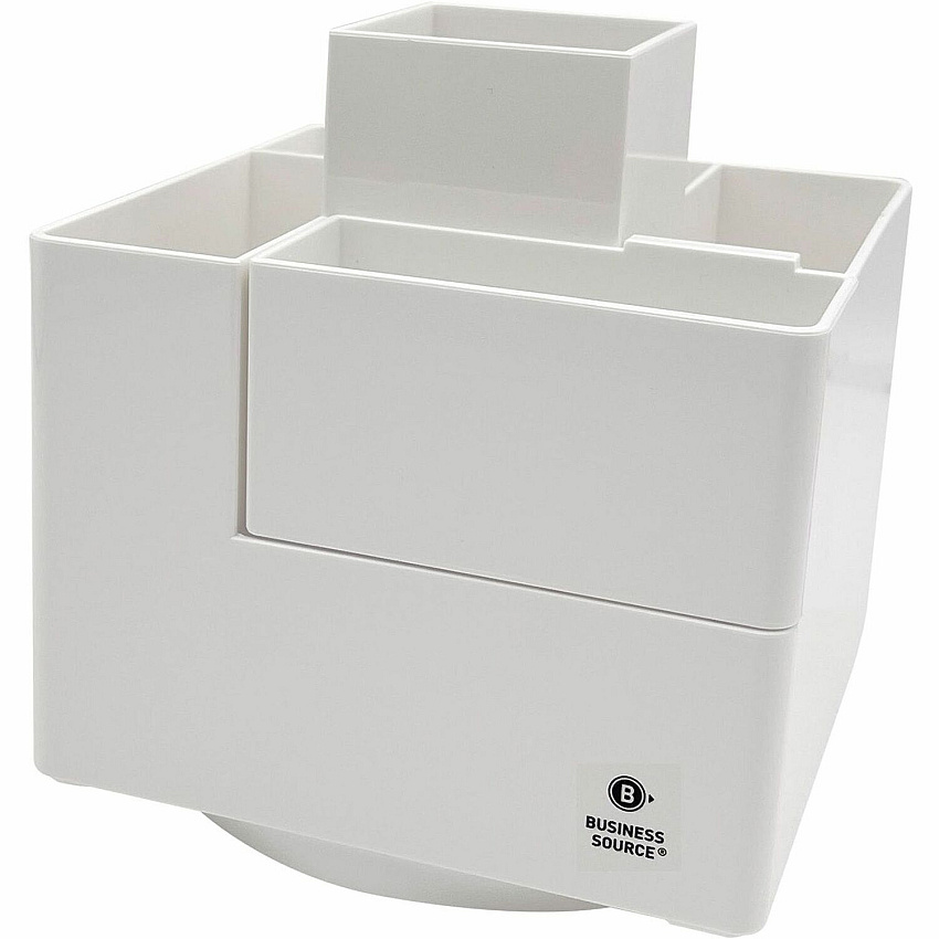 Business Source Modular Rotatable Pen Cup 6 Compartment(s) - 5.10" Height x 4.70" Width x 4.70" Depth - Modular, Sturdy, Durable - White - Polyethylene Terephthalate (PET) - 1 Each (BSN11878)