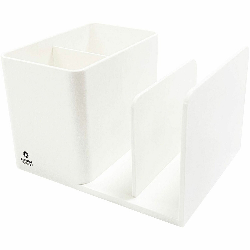 Business Source Multifunctional Pen Cup Organizer 2 Compartment(s) - 3.80" Height x 6.10" Width x 4.70" Depth - Durable - White - ABS Plastic - 1 Each (BSN11881)