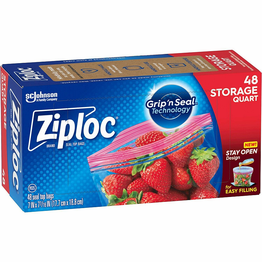 Ziploc&reg; Stand-Up Storage Bags Blue - Kitchen - 48/Box - 9 / Carton (351317CT)