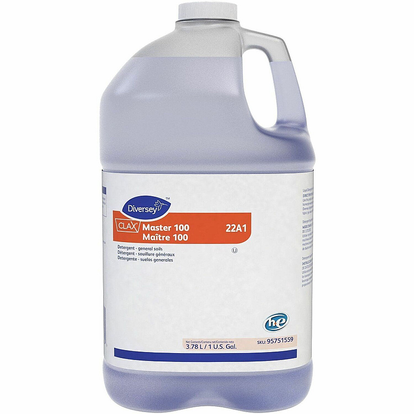 Diversey Clax Master 100 22A1 For Fabric, Industry, Home - Concentrate - Liquid - 125.1 fl oz (3.9 quart) - 7 pH - Kosher, Odorless, Heavy Duty, Phosphate-free - Clear Blue - 1 Each (95751559)