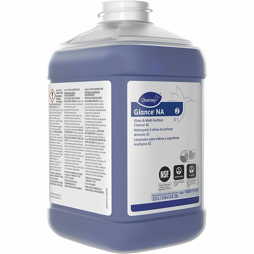 Diversey Glass/Multi-Purpose Cleaner For Multipurpose, Multi Surface - Concentrate - 84.5 fl oz (2.6 quart) - Non Ammoniated, Streak-free, Quick Drying, Non-smearing, Fragrance-free, Dilutable, Odorless, Kosher - Blue - 1 Each (100975197)