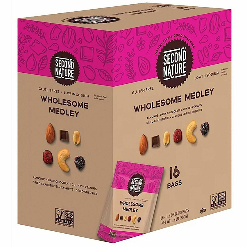 Office Snax Wholesome Medley Trail Mix Low Sodium - 1.50 oz - 16 / Box (08719)