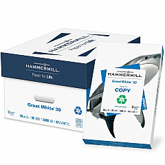 Hammermill Great White 30 Copy Paper 92 Brightness - 88% Opacity - 8 1/2" x 14" - 20 lb Basis Weight - 75 g/m² Grammage - Acid-free, Jam-free - White - 500 Sheets per Ream - 10 / Carton (86704CT) Hammermill Great White 30 Copy Paper 92 Brightness - 88% Opacity - 8 1/2" x 14" - 20 lb Basis Weight - 75 g/m² Grammage - Acid-free, Jam-free - White - 500 Sheets per Ream - 10 / Carton (86704CT)