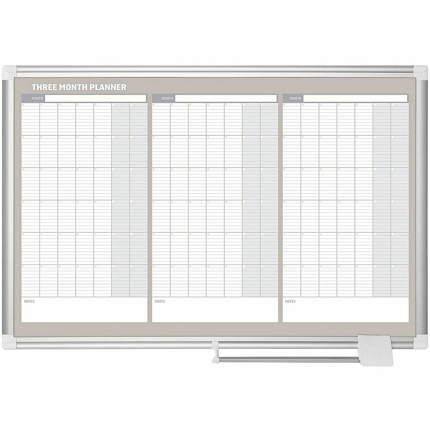 MasterVision 3-Month Calendar Board 36" (3 ft) Width x 24" (2 ft) Height - White Lacquered Steel Surface - Aluminum Frame - Rectangle - Horizontal - Magnetic - 1 Each (GA03204830)