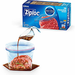 Ziploc&reg; Grip n' Seal Freezer Bags Medium Size - 1 quart Capacity - 7.43" Length x 7" Width - Textured - Blue - Plastic - Multipurpose - 38/Box - 9 / Carton (351177CT)