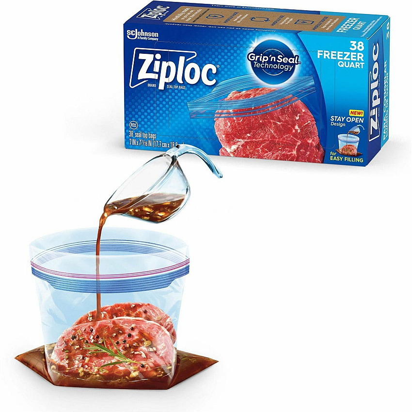 Ziploc&reg; Grip n' Seal Freezer Bags Medium Size - 1 quart Capacity - 7.43" Length x 7" Width - Textured - Blue - Plastic - Multipurpose - 38/Box - 9 / Carton (351177CT)