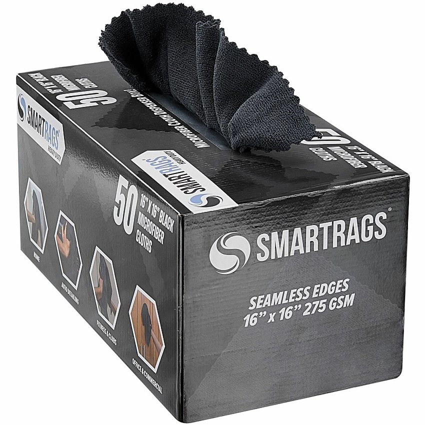 Monarch Smart Rags Microfiber Cloths For Institutional, Automotive, Office, Healthcare, Household, Garage, Breakroom, Factory, Hospital - Heavy Duty, Reusable, Streak-free, Lint-free, Dirt Resistant, Grime Resistant - Black - 50 / Box (M930BK)