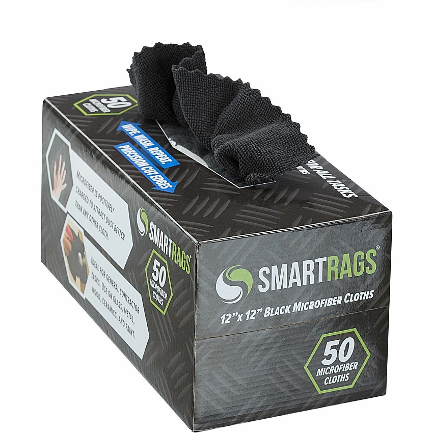 Monarch Smart Rags Microfiber Cloths For Automotive, Office, Healthcare, Household, Garage, Breakroom, Hospital, Industry - Reusable, Streak-free, Lint-free, Dirt Resistant, Grime Resistant - Black - 50 / Box (M950BLK)